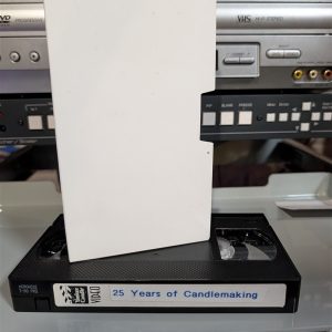 VHS-2025-040: Hoechst T-90 PRO in plain white sleeve, 25 Years of Candlemaking, obscure corporate anniversary tape