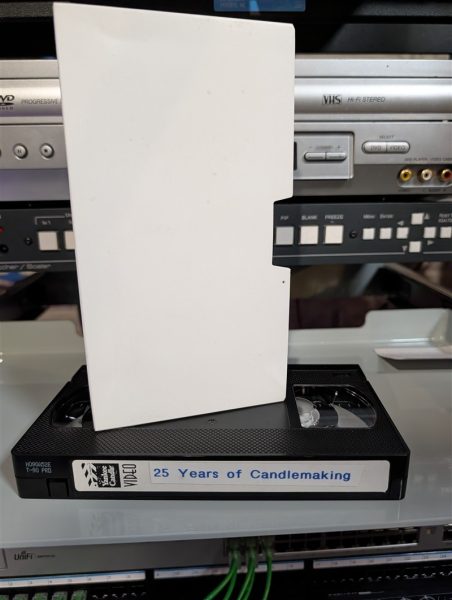 VHS-2025-040: Hoechst T-90 PRO in plain white sleeve, 25 Years of Candlemaking, obscure corporate anniversary tape