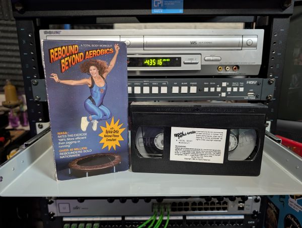 VHS-2026-197: 1990 Rebound mini-trampoline workout with Sylvia K. Ortiz, 38 minutes of rebounding fitness from Whittier CA