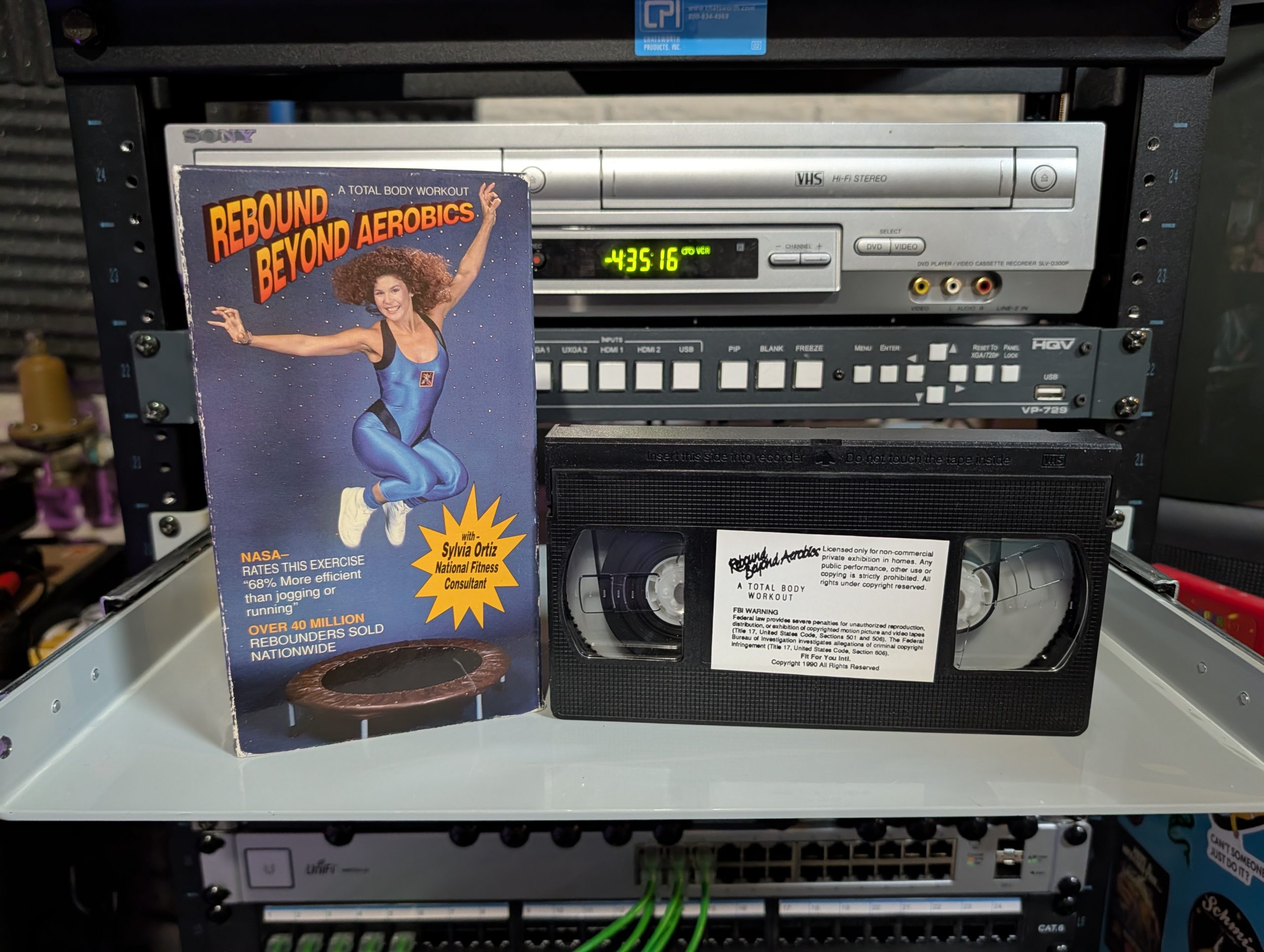 VHS-2026-197: 1990 Rebound mini-trampoline workout with Sylvia K. Ortiz, 38 minutes of rebounding fitness from Whittier CA
