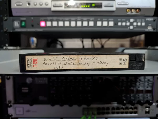 TDK T-120 VHS spine handwritten Walt Disney World, Fourth of July, Mickey Birthday and 1988.