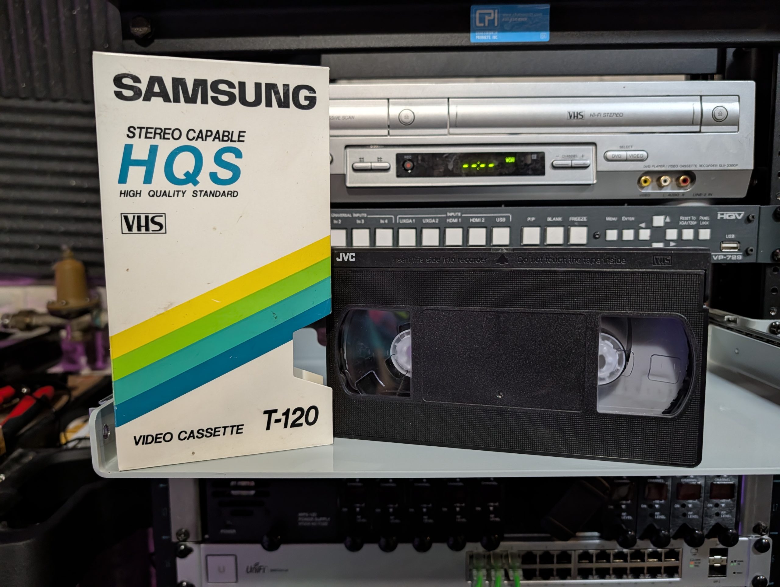 JVC T-120 in Samsung sleeve from Goodwill 1997 US Open at Congressional. CBS Father's Day broadcast (VHS-2026-271)