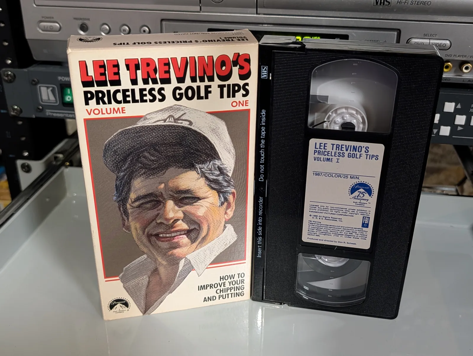 VHS-2026-737: Lee Trevino's Priceless Golf Tips Volume One: Chipping and Putting (1987), physical VHS tape in the 90s Craig archive.