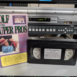 VHS-2026-786: Golf With the Super Pros: The Best of Golfing America, physical VHS tape in the 90s Craig archive.