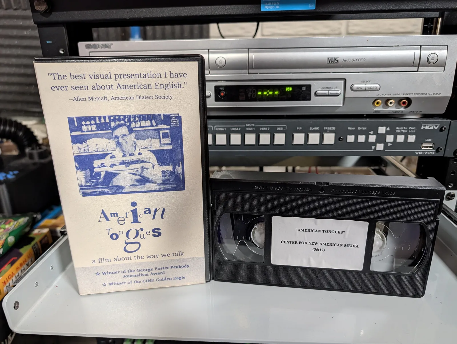 VHS-2026-789: American Tongues (1987), physical VHS tape in the 90s Craig archive.