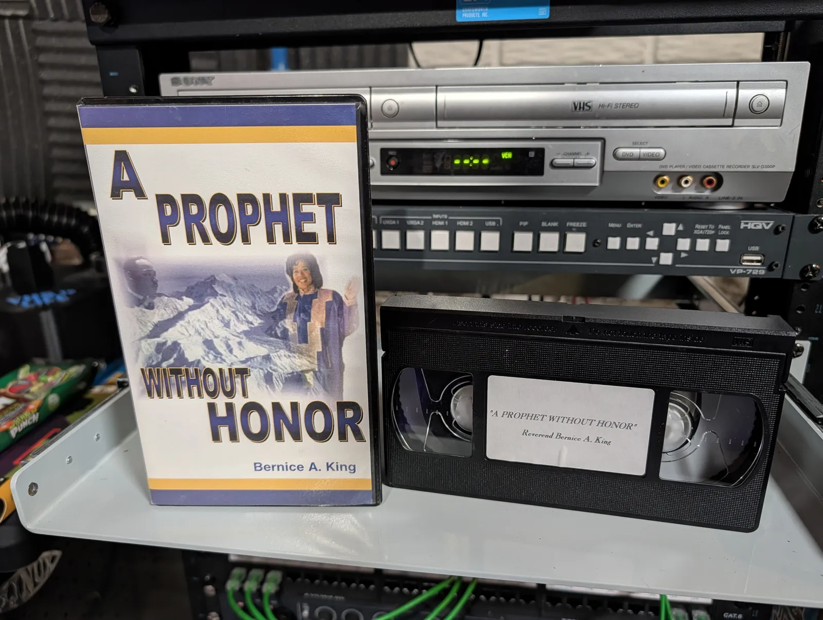 VHS-2026-790: A Prophet Without Honor: Reverend Bernice A. King, physical VHS tape in the 90s Craig archive.