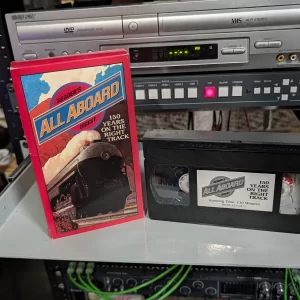 VHS-2026-809: All Aboard: 150 Years on the Right Track, physical VHS tape in the 90s Craig archive.