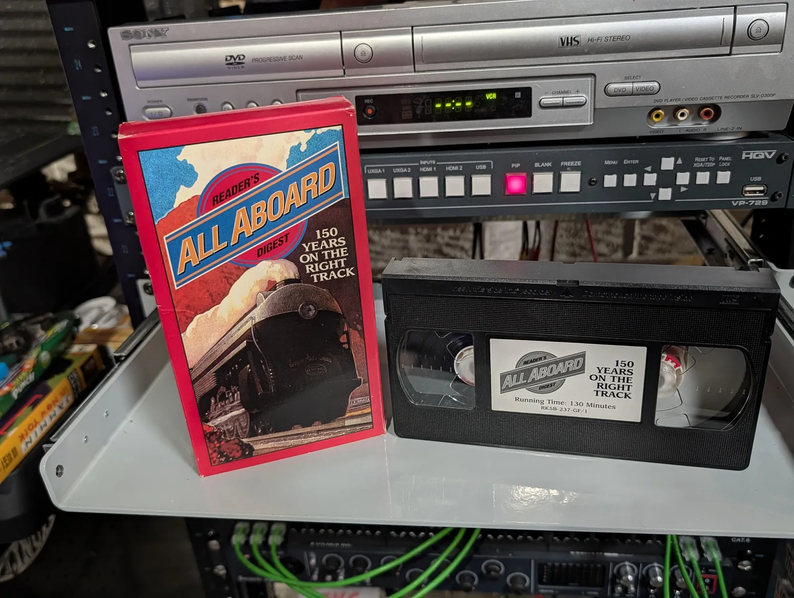 VHS-2026-809: All Aboard: 150 Years on the Right Track, physical VHS tape in the 90s Craig archive.