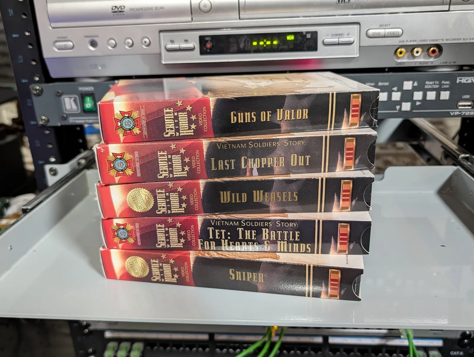 VHS-2026-815: Guns of Valor: Service & Honor Video Collection, physical VHS tape in the 90s Craig archive.