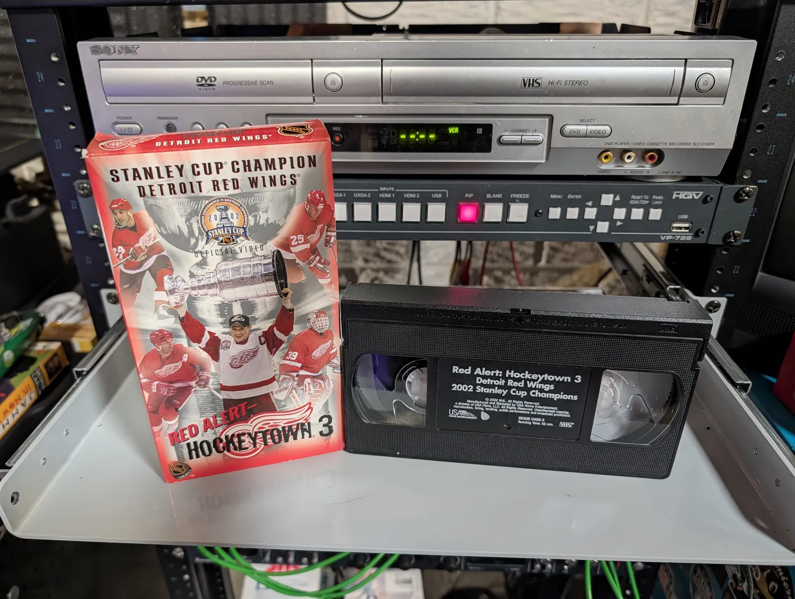 VHS-2026-830: Red Alert: Hockeytown 3, Detroit Red Wings 2002 Stanley Cup, physical VHS tape in the 90s Craig archive.