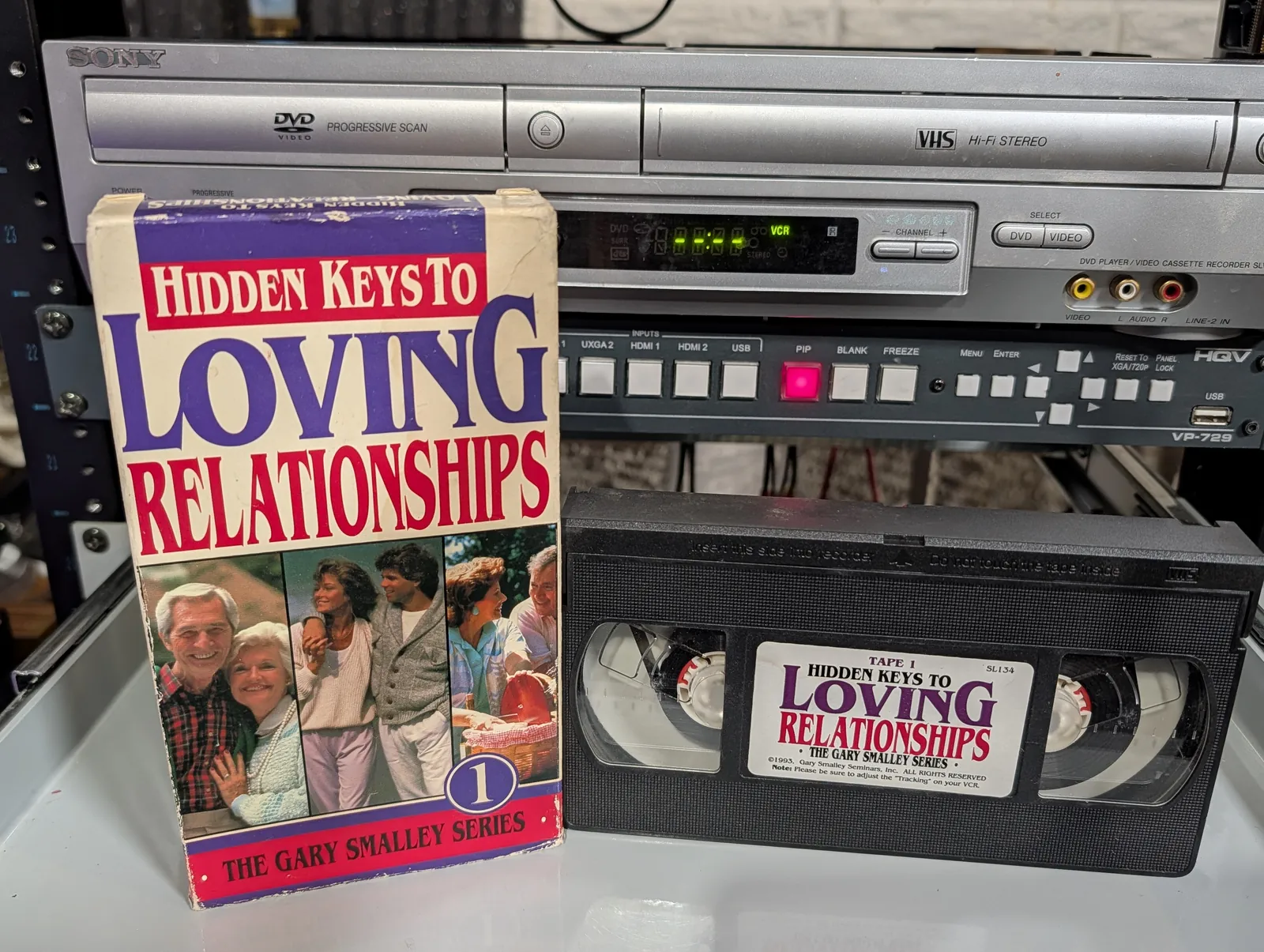 VHS-2026-838: Hidden Keys to Loving Relationships: Gary Smalley, Tape 1, physical VHS tape in the 90s Craig archive.