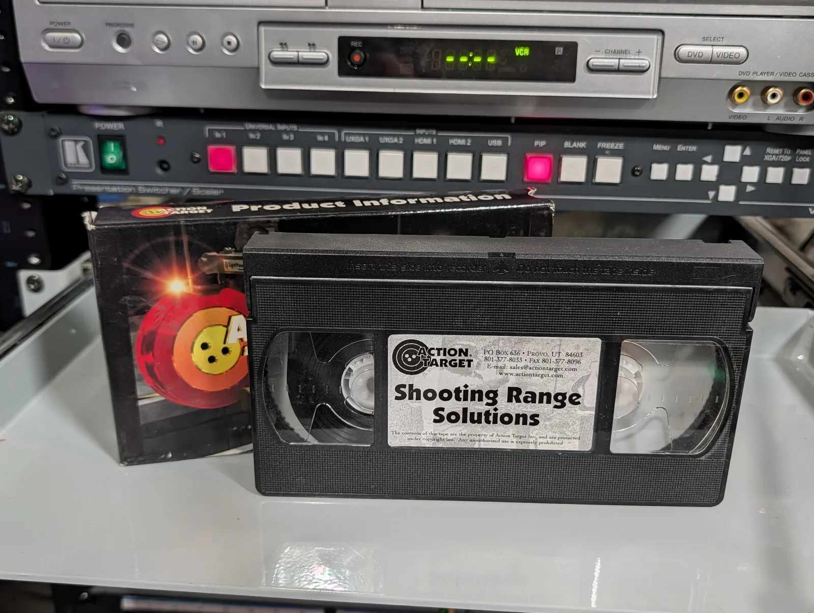 VHS-2026-845: Shooting Range Solutions: Action Target, physical VHS tape in the 90s Craig archive.