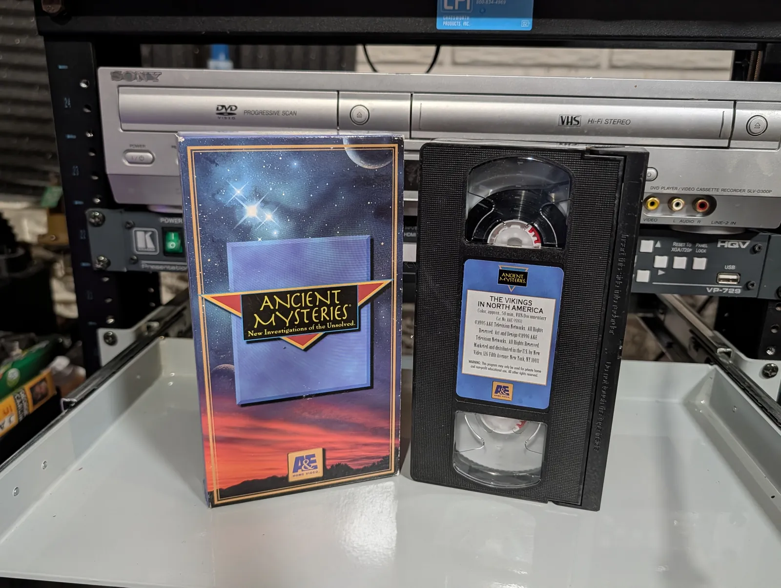 VHS-2026-853: Ancient Mysteries: The Vikings in North America, physical VHS tape in the 90s Craig archive.