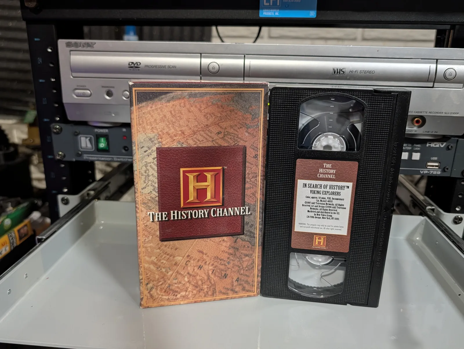 VHS-2026-854: In Search of History: Viking Explorers, physical VHS tape in the 90s Craig archive.