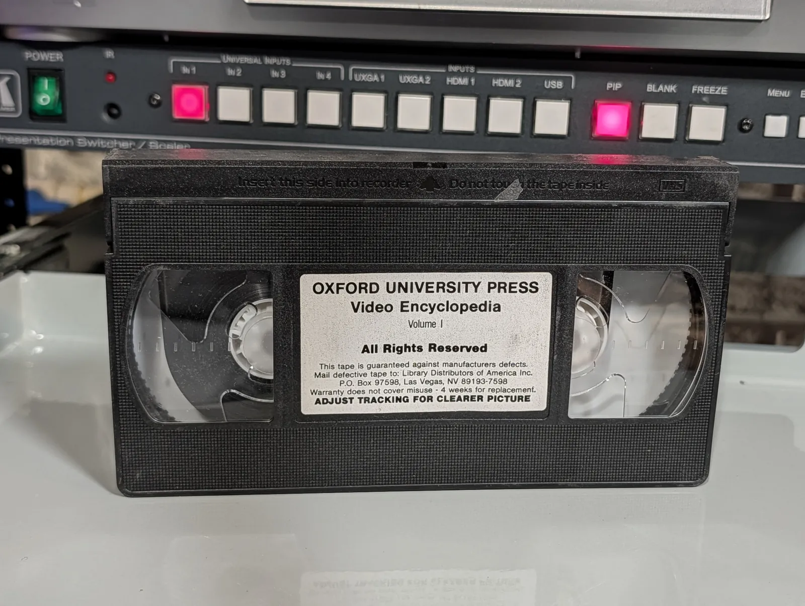 VHS-2026-856: Oxford University Press Video Encyclopedia, physical VHS tape in the 90s Craig archive.