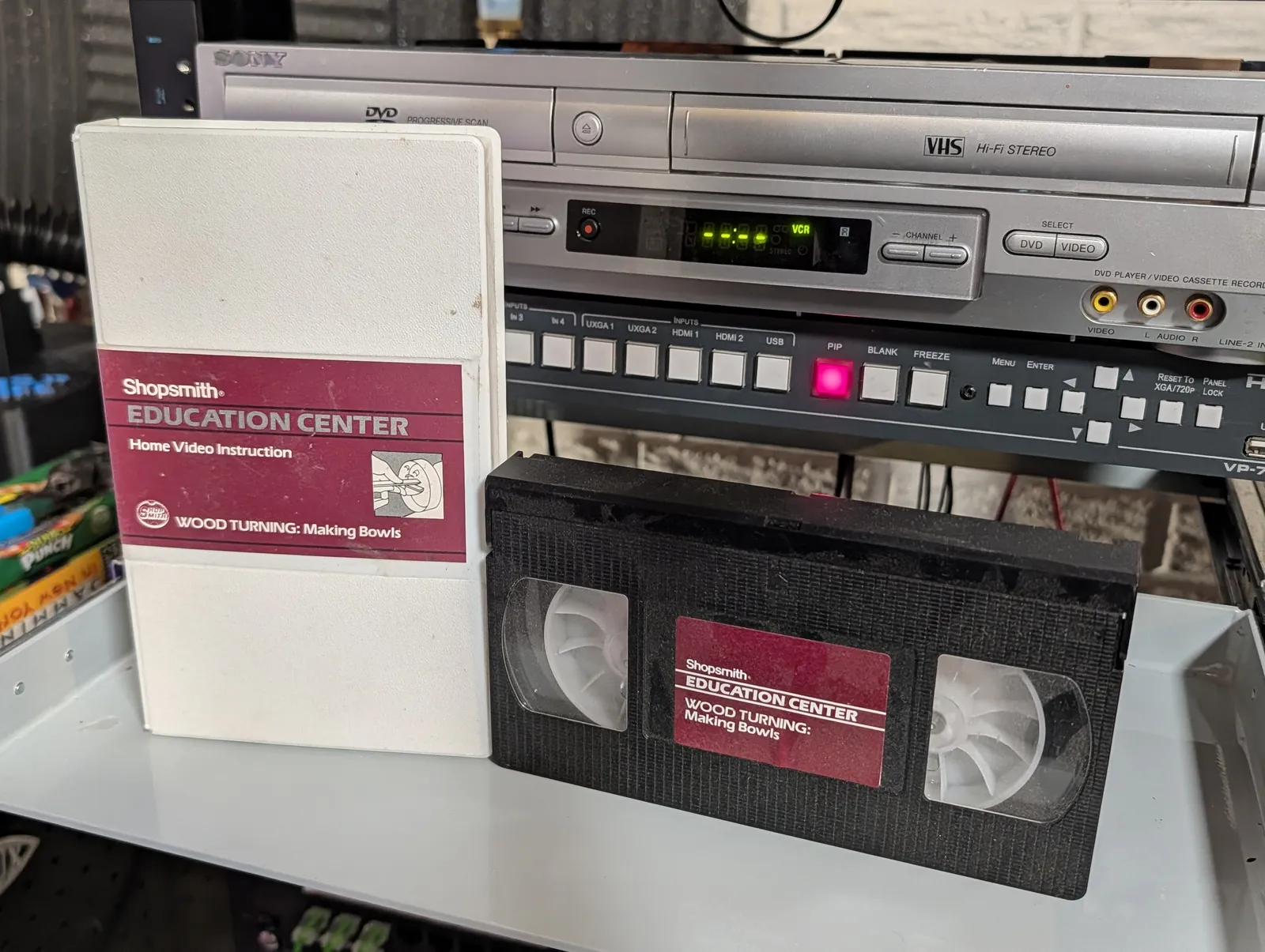 VHS-2026-859: Shopsmith Education Center: Wood Turning: Making Bowls, physical VHS tape in the 90s Craig archive.