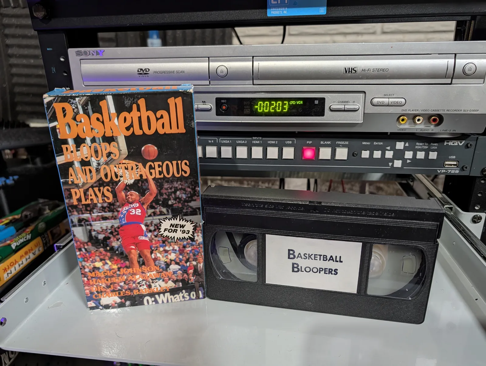 VHS-2026-885: Basketball Bloops and Outrageous Plays (1993), physical VHS tape in the 90s Craig archive.