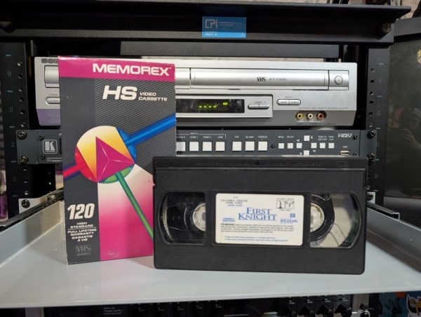 Columbia TriStar factory cassette, First Knight VHS in misplaced Memorex sleeve, Sean Connery King Arthur (VHS-2025-025)