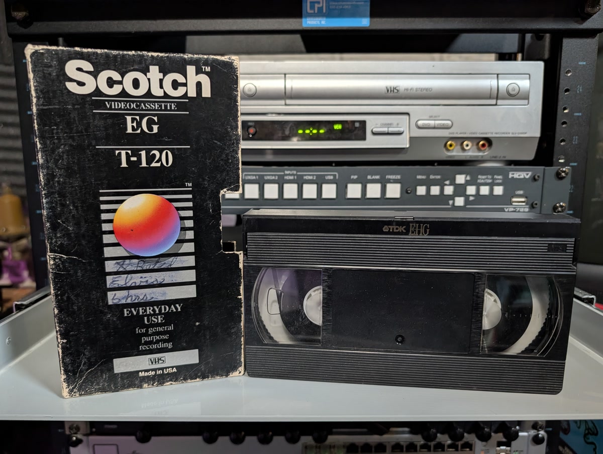 VHS-2026-232: Mismatched Scotch EG sleeve over TDK EHG cassette labeled Ruth and Elaine mystery tape from eBay, unopened