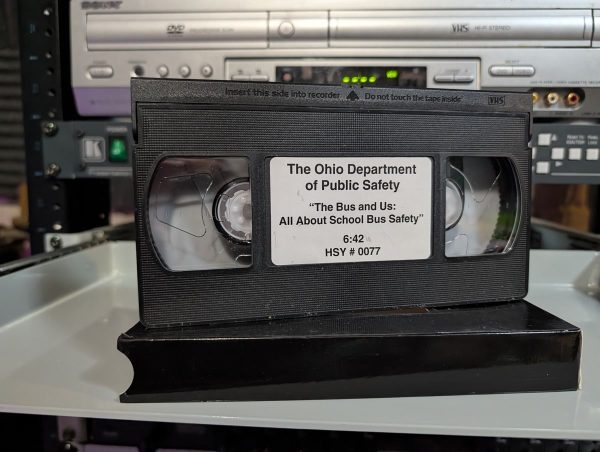 VHS tape cover for The Bus and Us Ohio school bus safety video