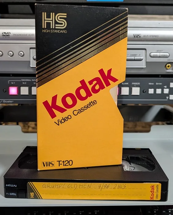 Kodak VHS sleeve and handwritten Grumpy Old Men tape label